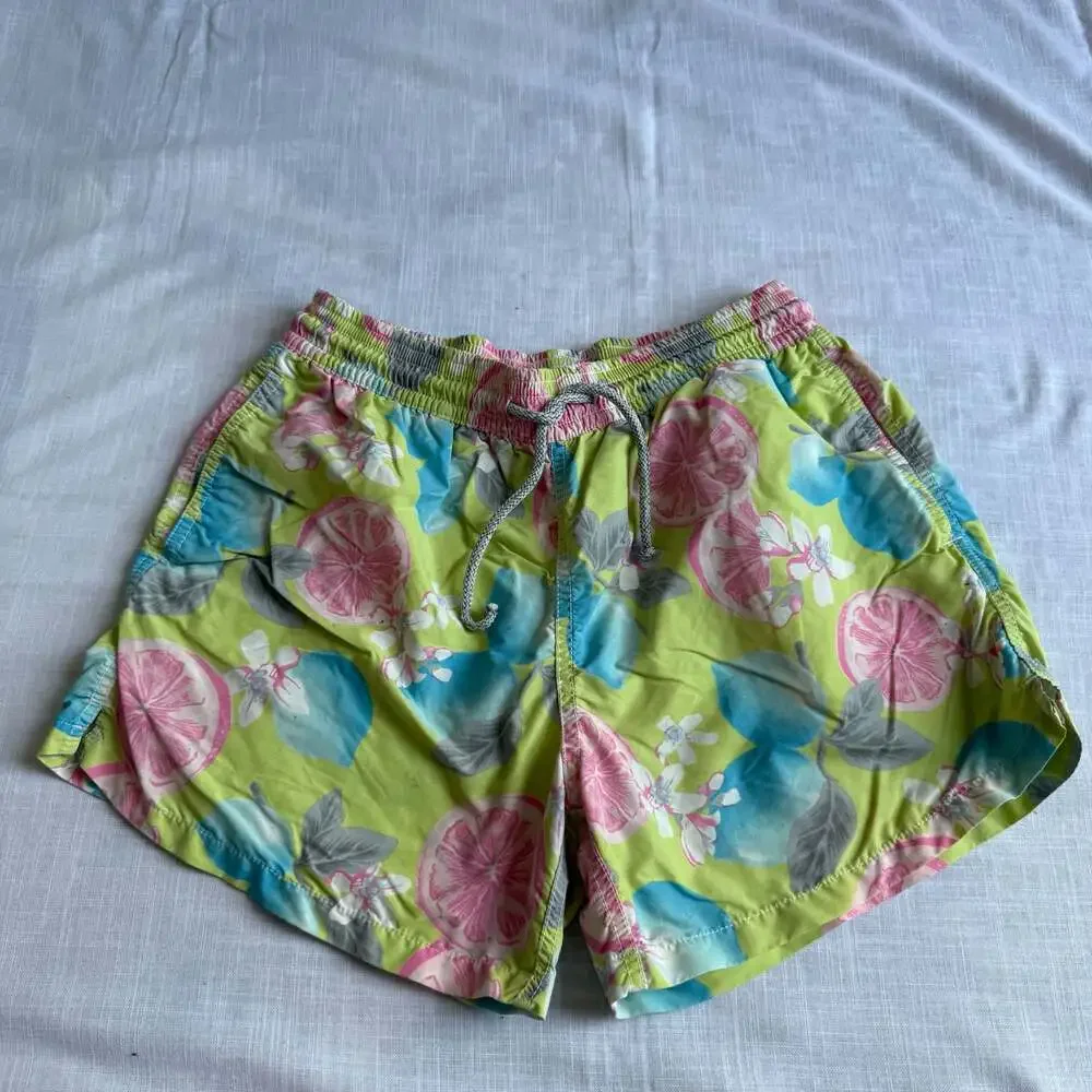 Vintage Vilebrequin Citrus Fruit Floral Print Swim Trunks Shorts Size XL